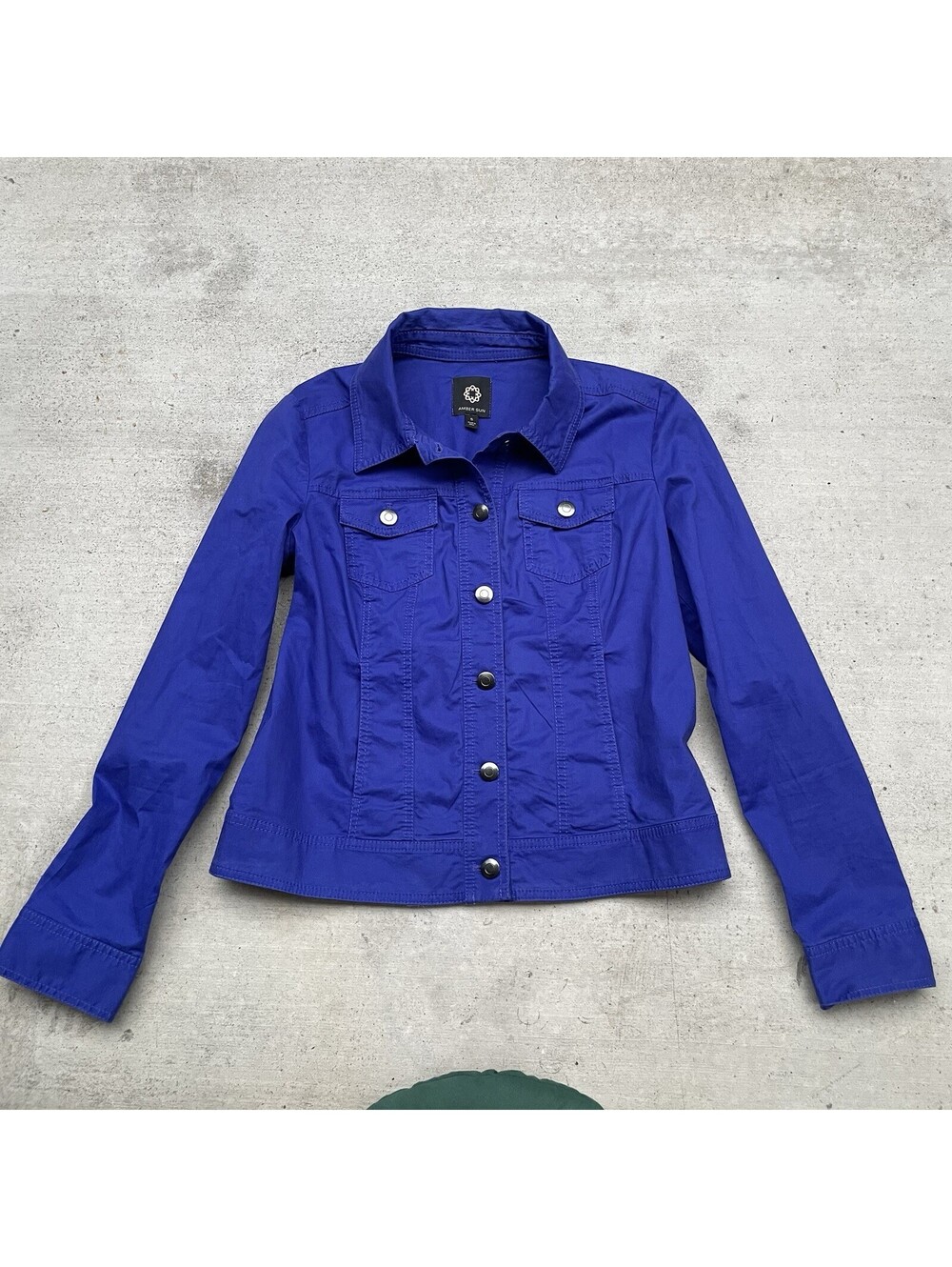 Amber Sun Blue Cotton Lightweight Button Front Collared Jacket Women S
